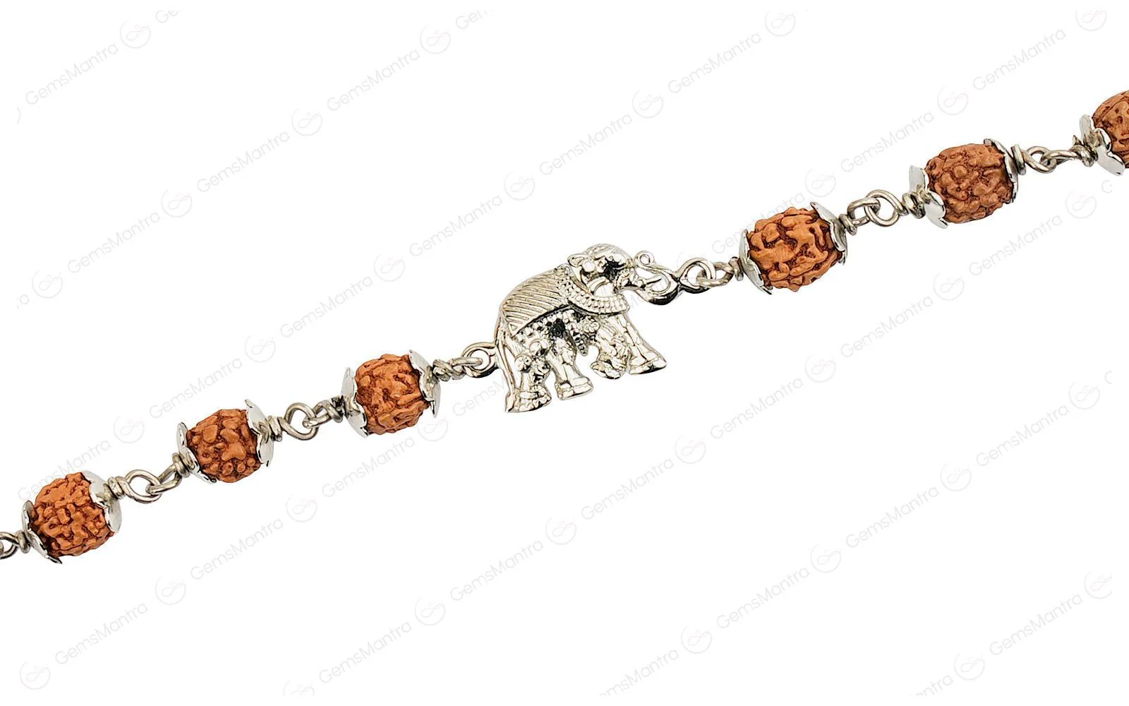 5 Mukhi Rudraksha Silver Elephant Bracelet for Kids - 8 Beads - Image 3