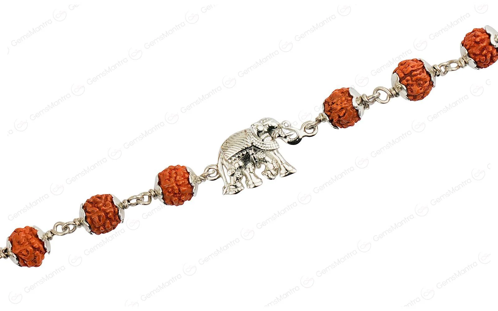 5 Mukhi Rudraksha Silver Elephant Bracelet for Kids - 10 Beads - Image 3