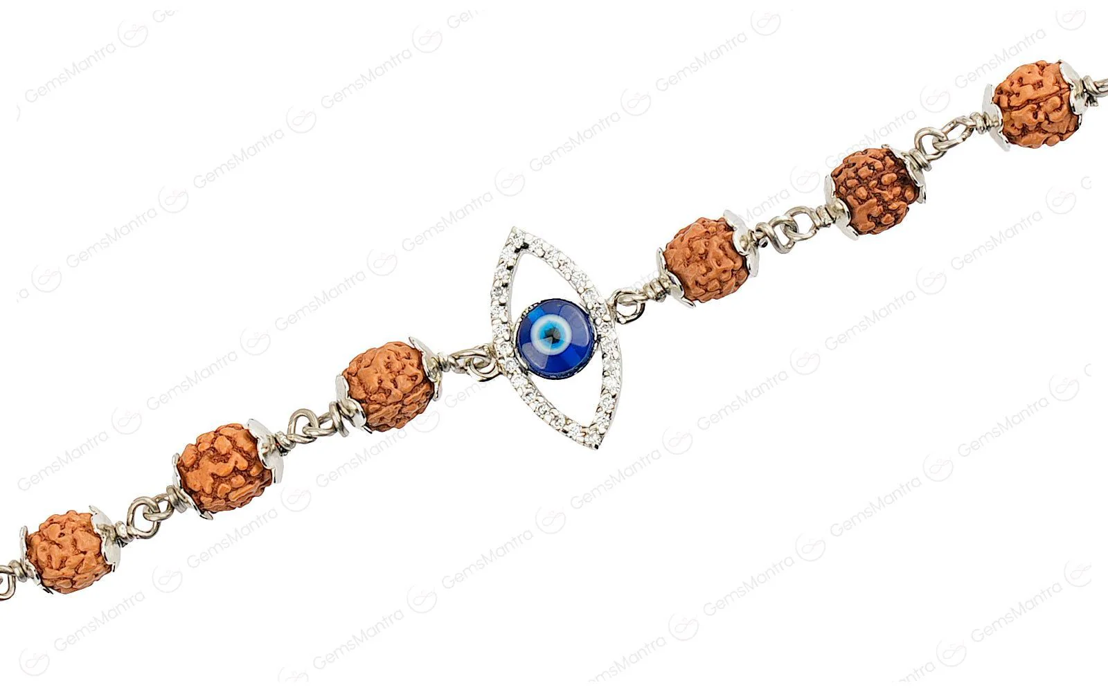 5 Mukhi Rudraksha Silver Evil Eye Bracelet for Kids - Image 3