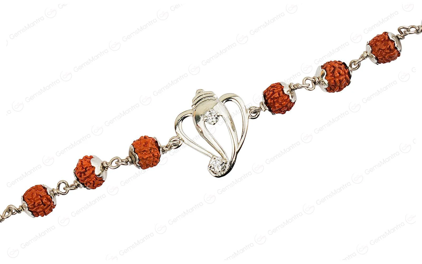 5 Mukhi Rudraksha Silver Ganesh Bracelet for Kids - 5 Beads - Image 3