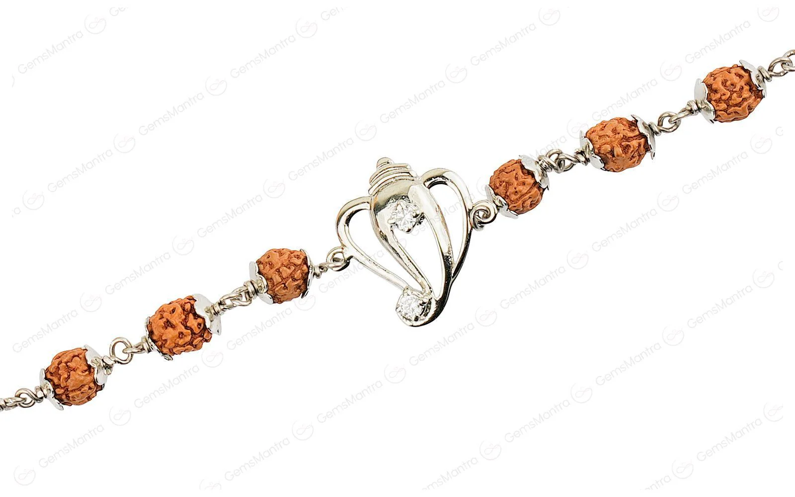 5 Mukhi Rudraksha Silver Ganesh Bracelet for Kids - 4 Beads - Image 3