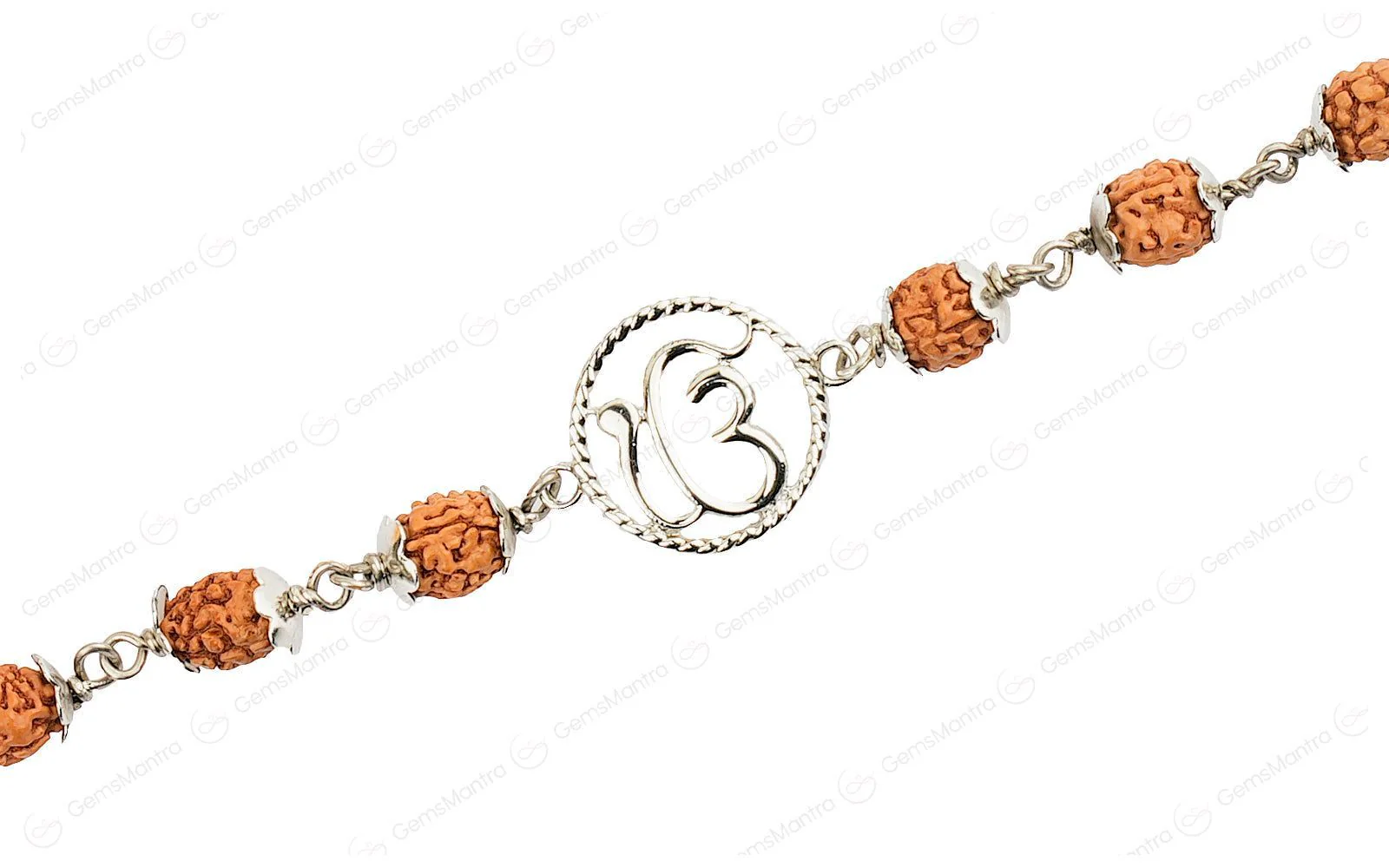 5 Mukhi Rudraksha Silver Onkar Bracelet for Kids - 4 Beads - Image 3
