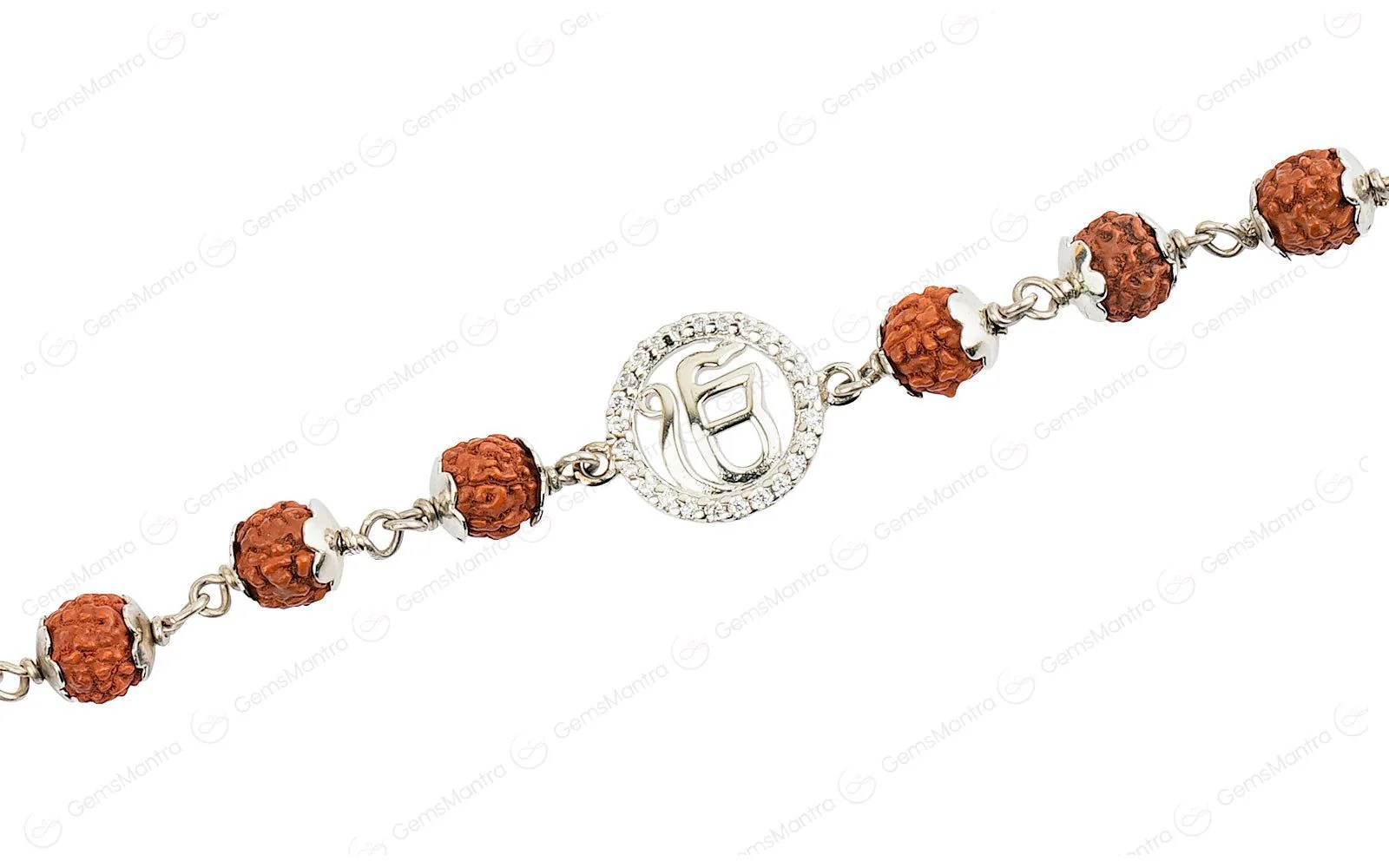 5 Mukhi Rudraksha Silver Studded Onkar Bracelet for Kids - 5 Beads - Image 3